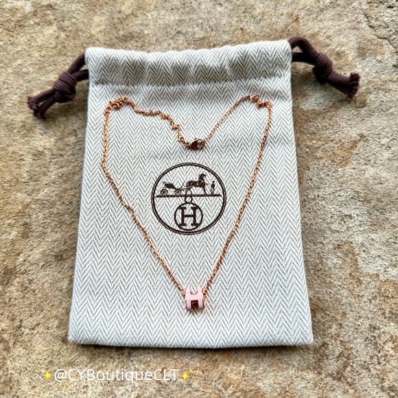 Hermès Mini Pop H Pendant Rose Dragee w Rose Gold Chain - Picture 5 of 9